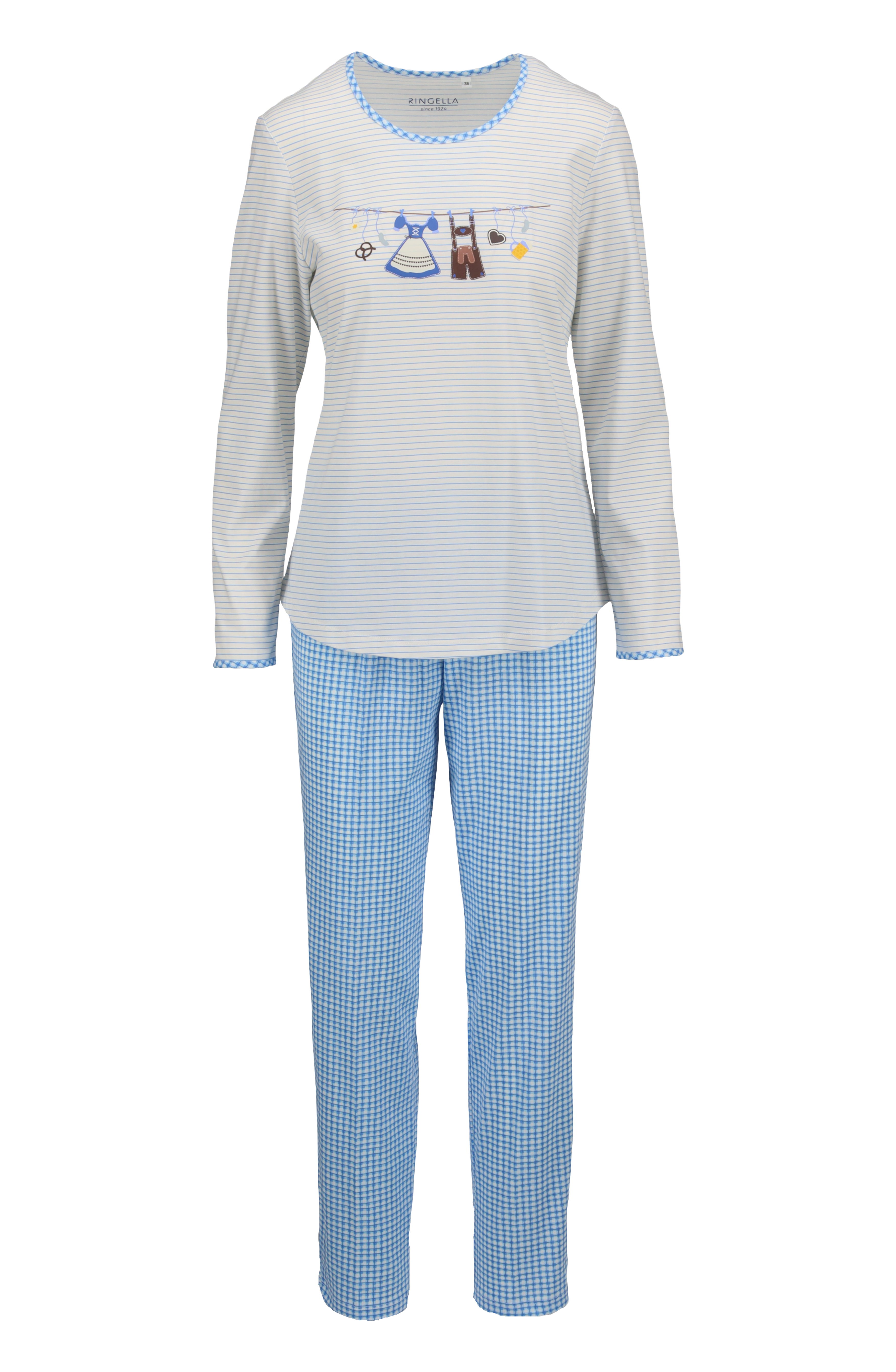 Pyjama mit geringeltem Oberteil und Karo-Hose