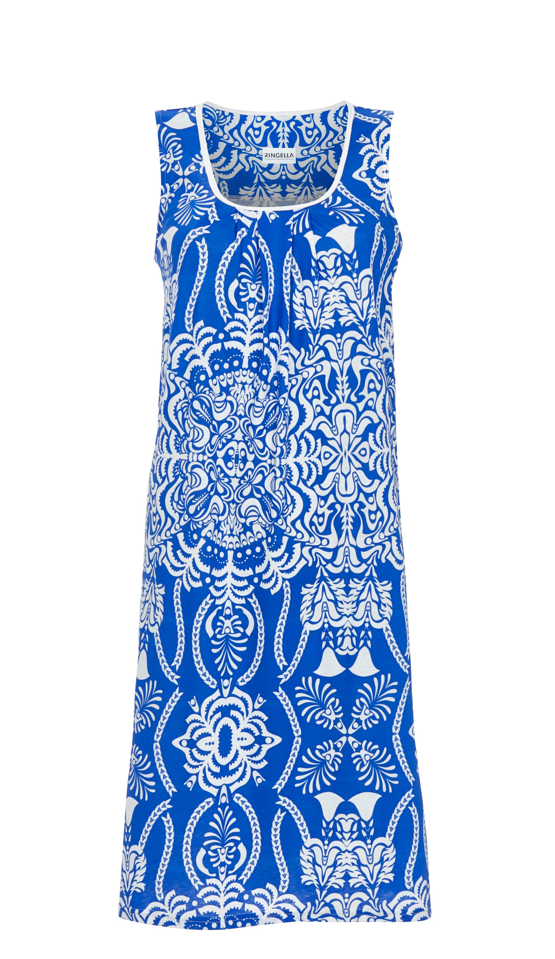 Kleid mit Alloverprint und Biesen am Ausschnitt