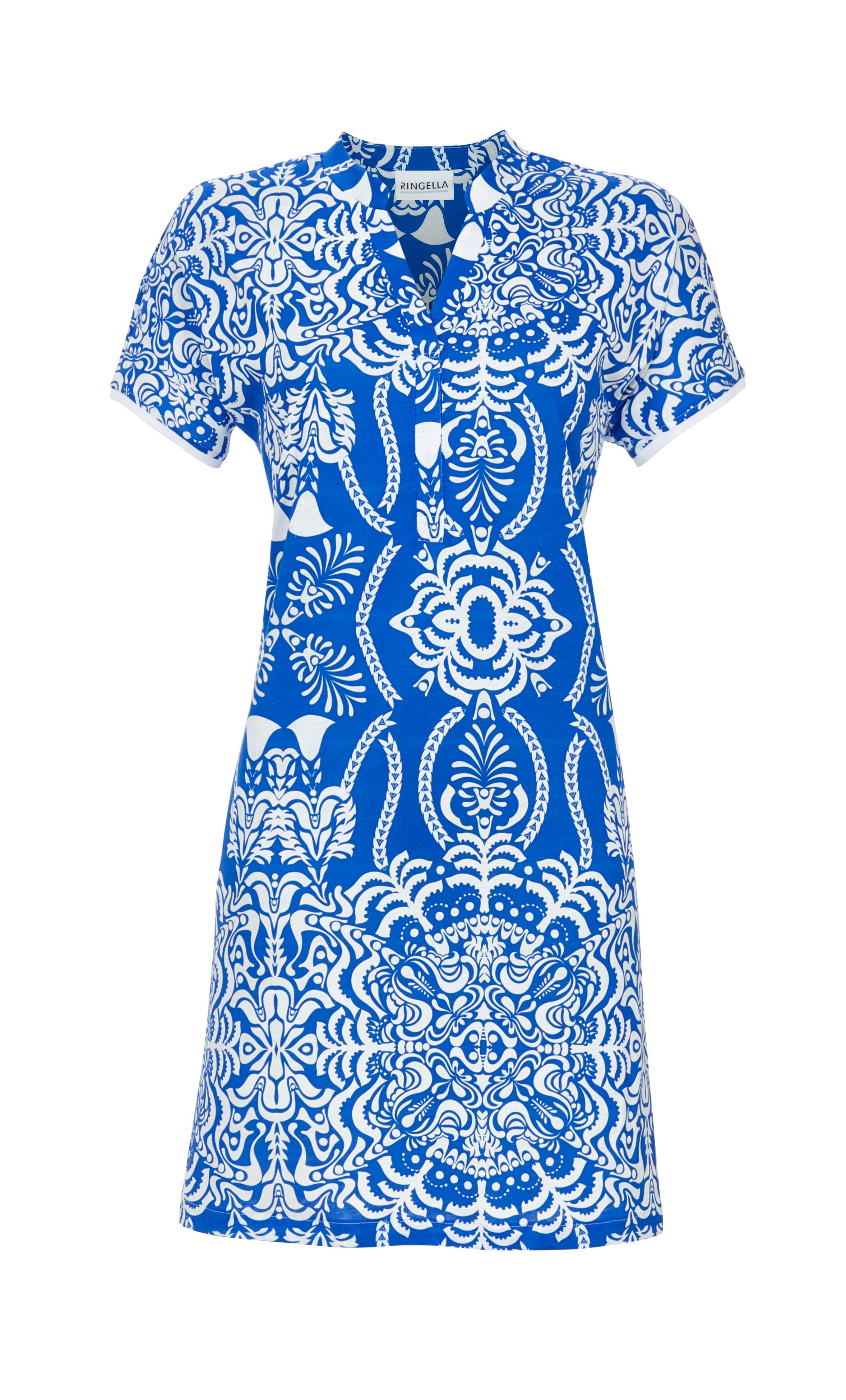 Tunikakleid mit Alloverprint und Splitneck