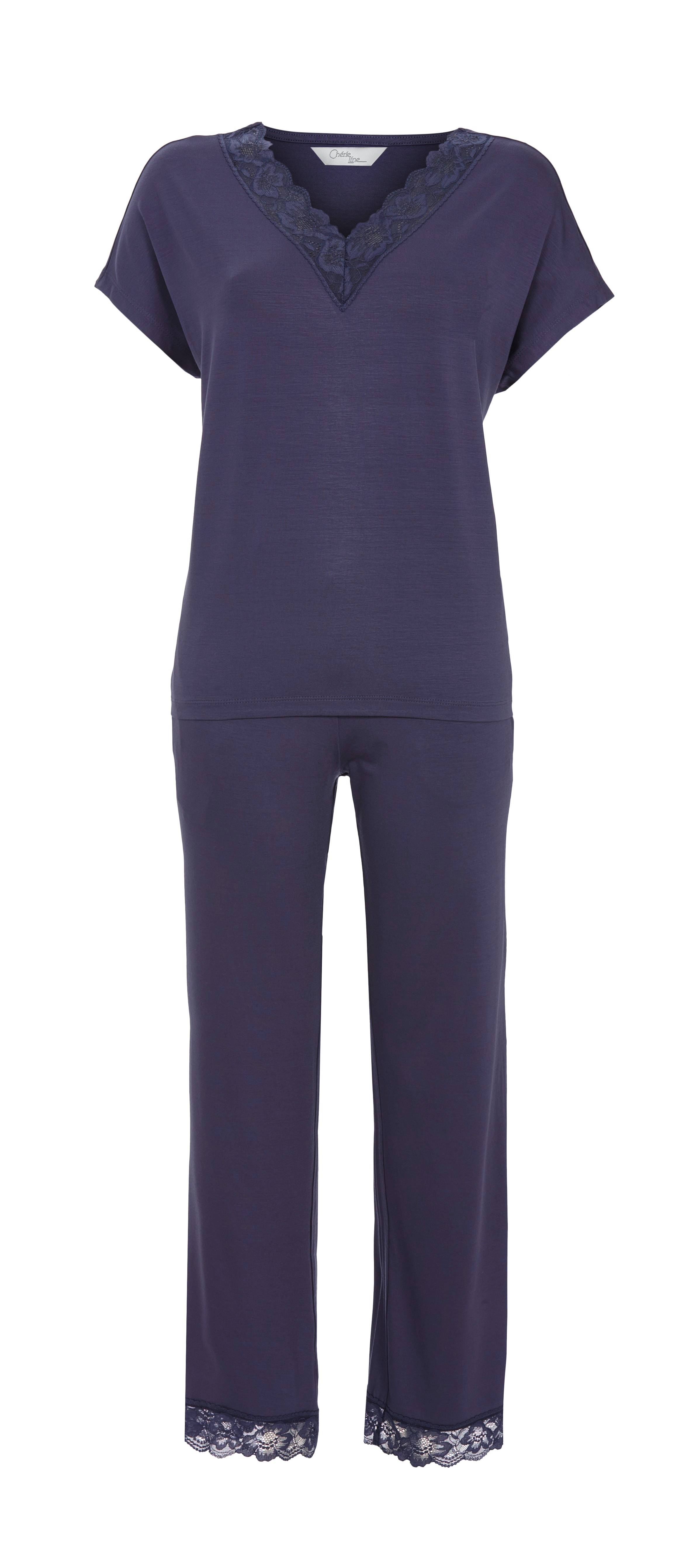 Pyjama mit langer Hose und Spitzenbesatz