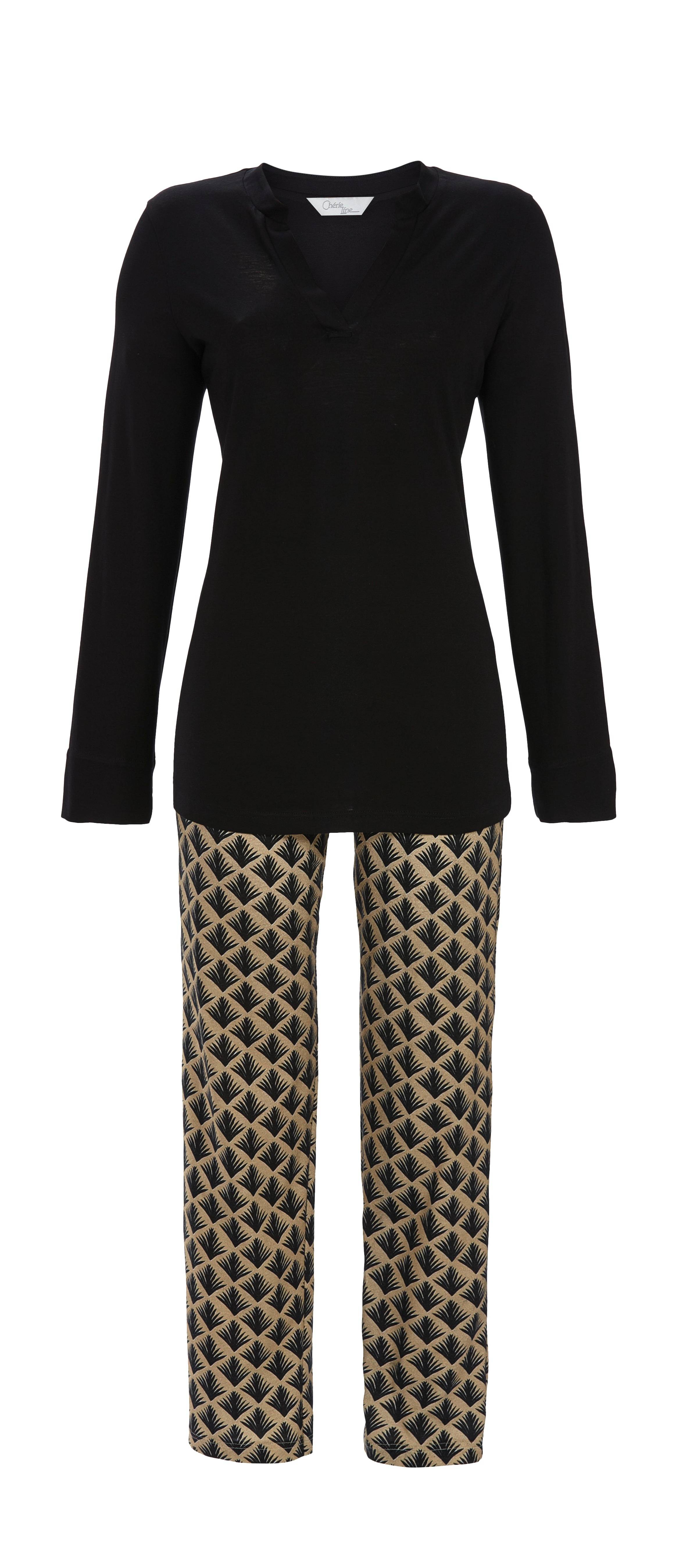 Pyjama mit schwarzem Oberteil und gemusterter Hose