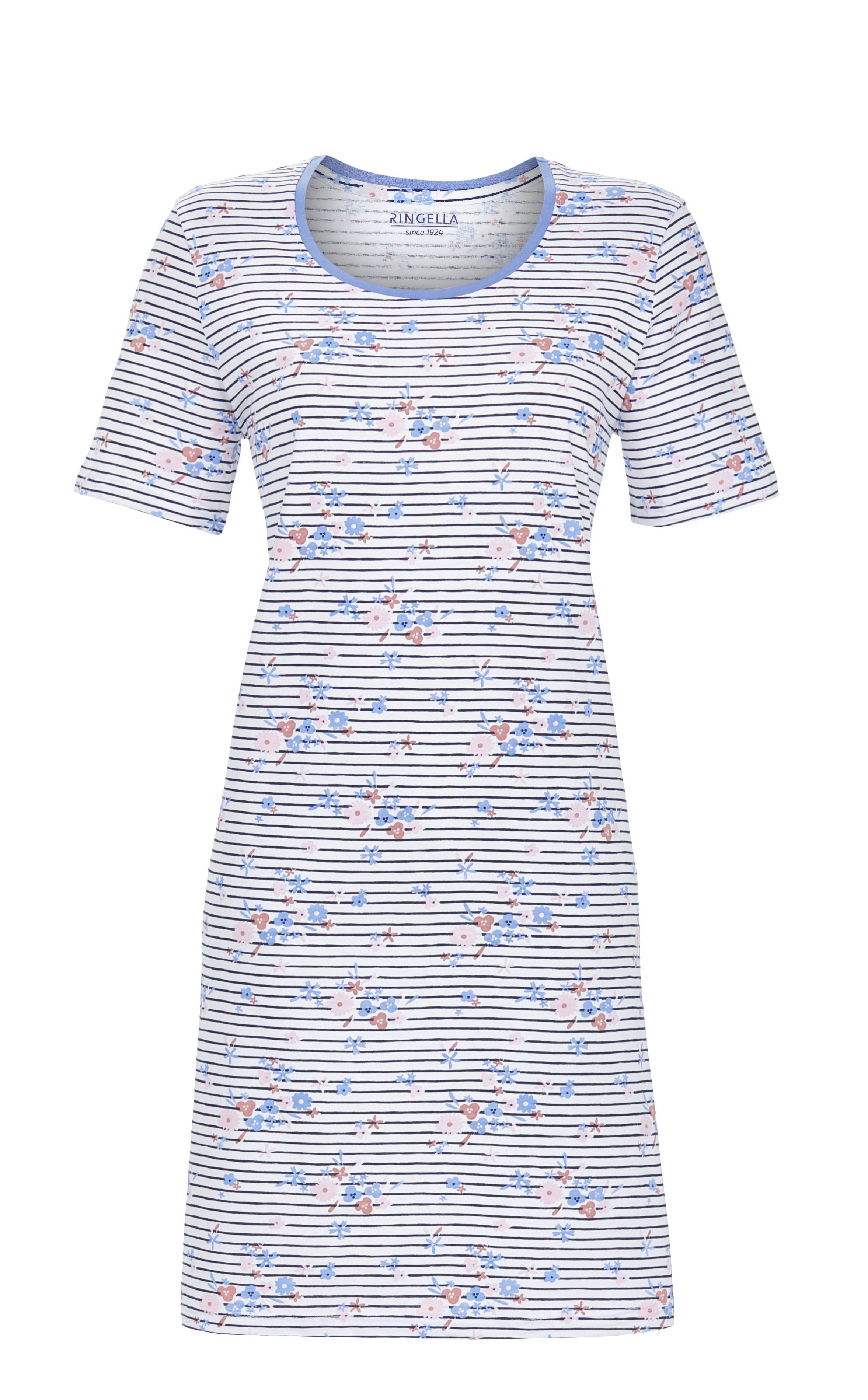 Bigshirt im Ringeldessin mit Blumendruck